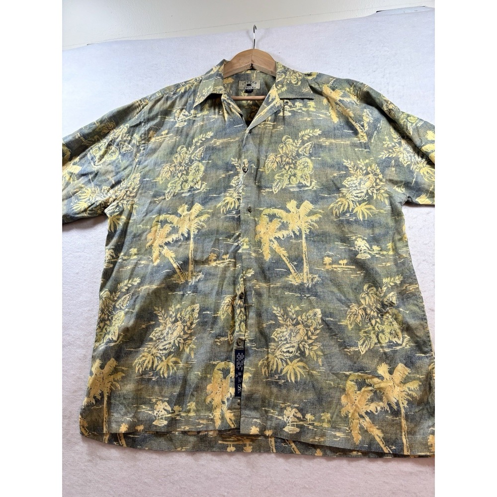 Cutter‎ & Buck Men's Medium Short Sleeve Hawaiian Shirt Palm Trees Cotton Blend
